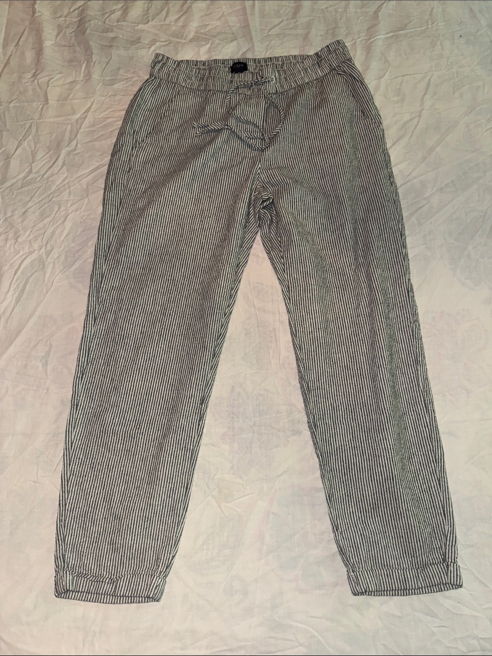 J.Crew Striped Linen-Cotton Cropped Drawstring Pants - Size 6 PERFECT
